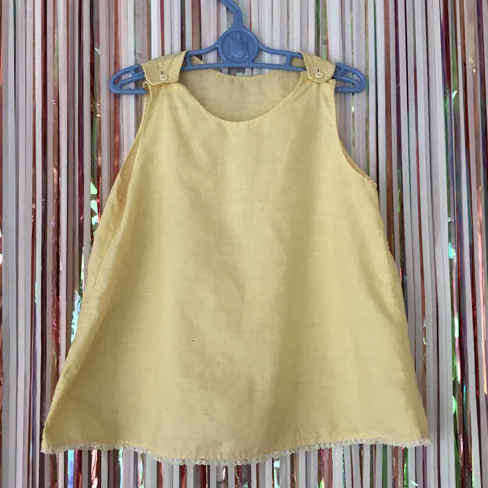 Vintage 1940s 1950s Girls Yellow Button Shoulder Lace Trimmed Slip Homestead 12m