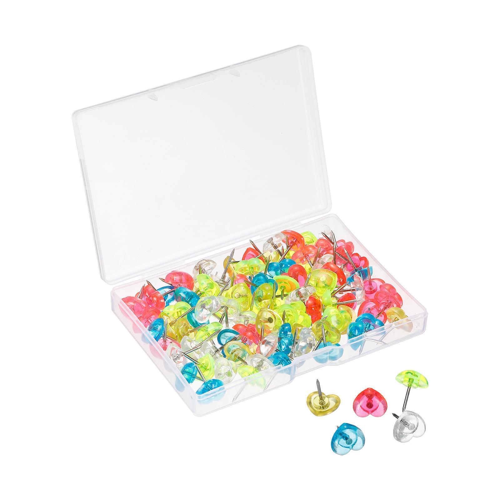 100pcs Push Pins, Heart Shaped Thumb Tacks Steel Point For Office, Multicolor