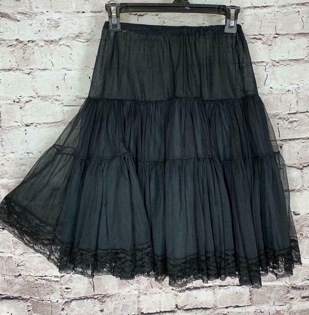 Vintage Slip Nylon Chiffon Crinoline Petticoat Lace Black W-20"