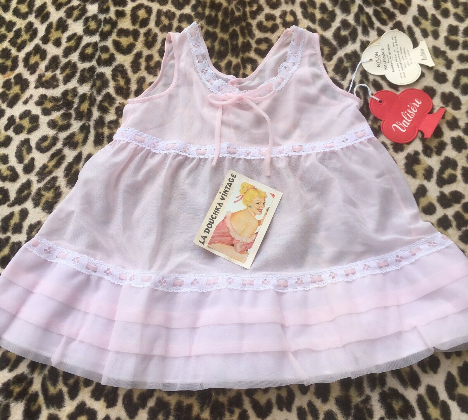 French 1950s Baby Girl Slip Dress & Petticoat~pink Nylon~white Lace~new~1/2 Yrs